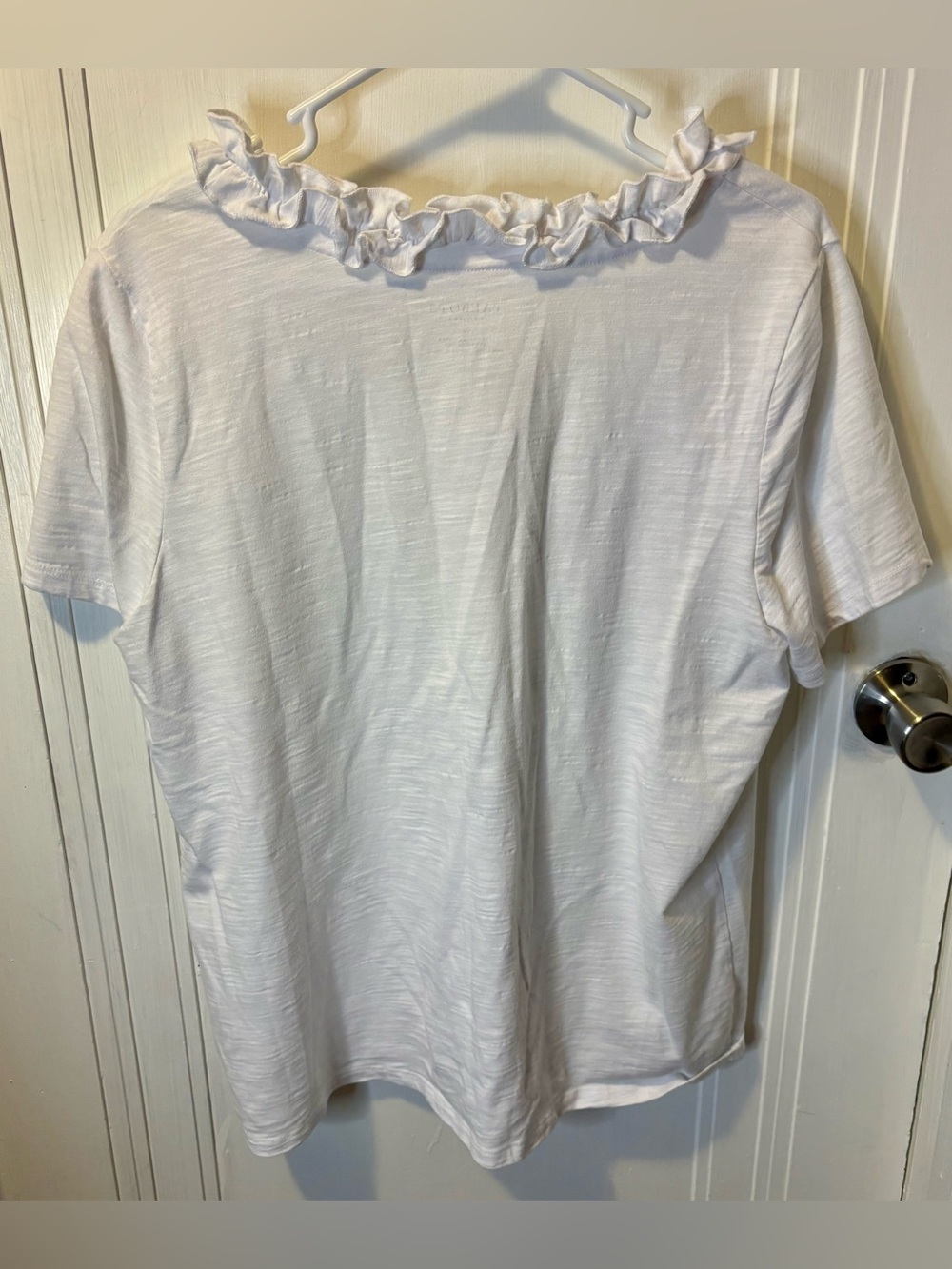 Talbots White Ruffle-Neck Short Sleeve Tee - Picture 3 of 3